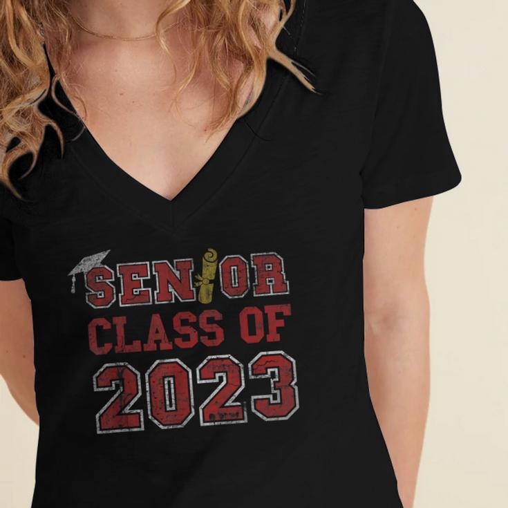 Senior Graduation Class Of 2023 High School College Graduate Women's Jersey Short Sleeve Deep V-Neck Tshirt