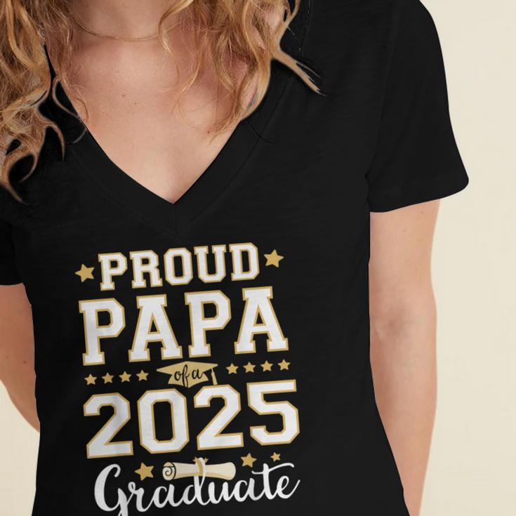 Senior Graduation Proud Papa 2025 Graduate Class Matching Women's Jersey Short Sleeve Deep V-Neck Tshirt