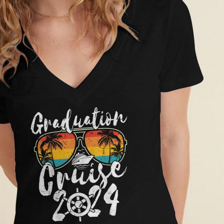 Senior Graduation Trip Cruise 2024 Retro Ship Party Cruise Women's Jersey Short Sleeve Deep V-Neck Tshirt