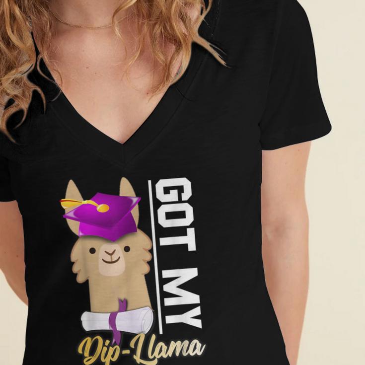 Senior Graduation TShirt 2019 Got My Diploma Llama Pun Shirt Women's Jersey Short Sleeve Deep V-Neck Tshirt