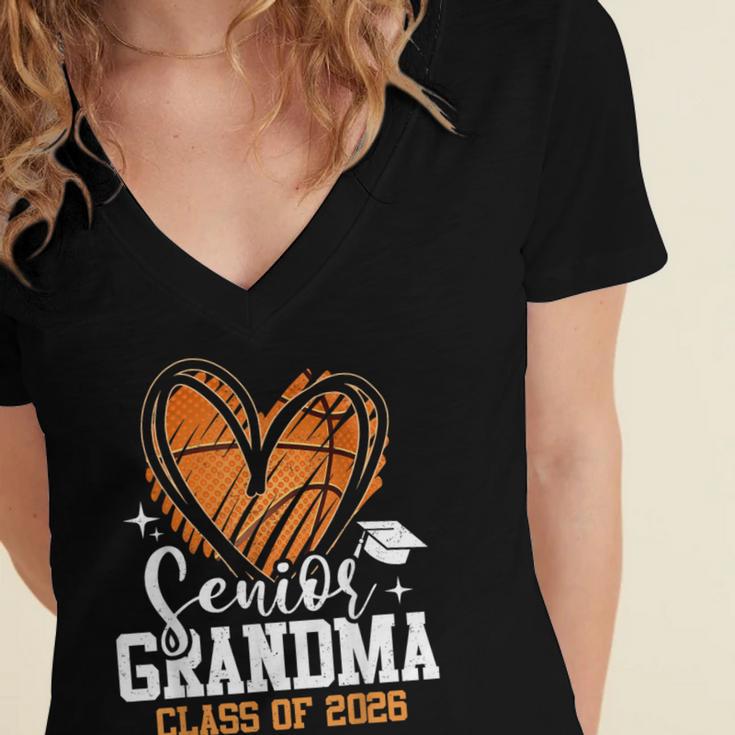 Senior Grandma Class Of 2026 Basketball Graduation Heart Women's Jersey Short Sleeve Deep V-Neck Tshirt
