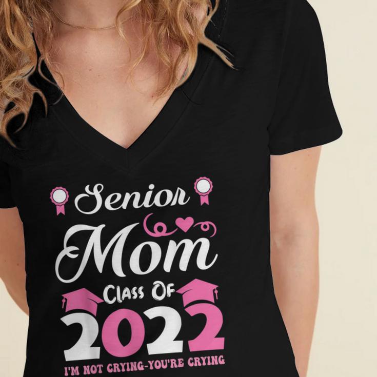 Senior Mom Of A Class Of 2022 Heart School Graduation Women's Jersey Short Sleeve Deep V-Neck Tshirt