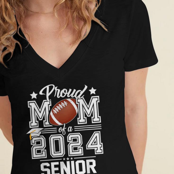 Senior Mom Class Of 2024 Football Proud Mom Graduation Women's Jersey Short Sleeve Deep V-Neck Tshirt