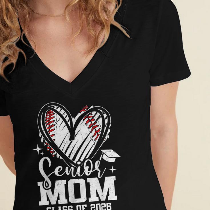 Senior Mom Class Of 2026 Baseball Graduation Heart Women's Jersey Short Sleeve Deep V-Neck Tshirt