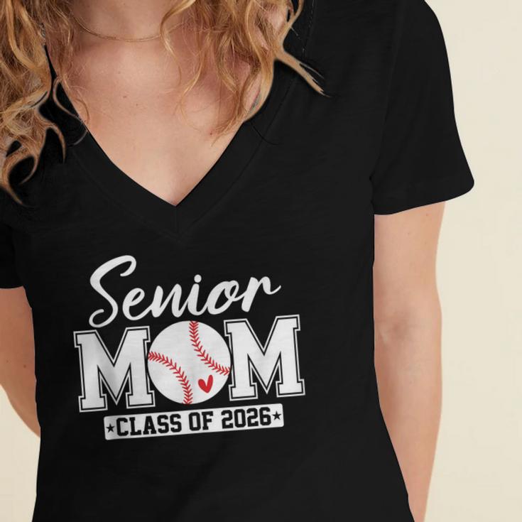 Senior Mom Class Of 2026 Baseball Mom Graduation Women's Jersey Short Sleeve Deep V-Neck Tshirt