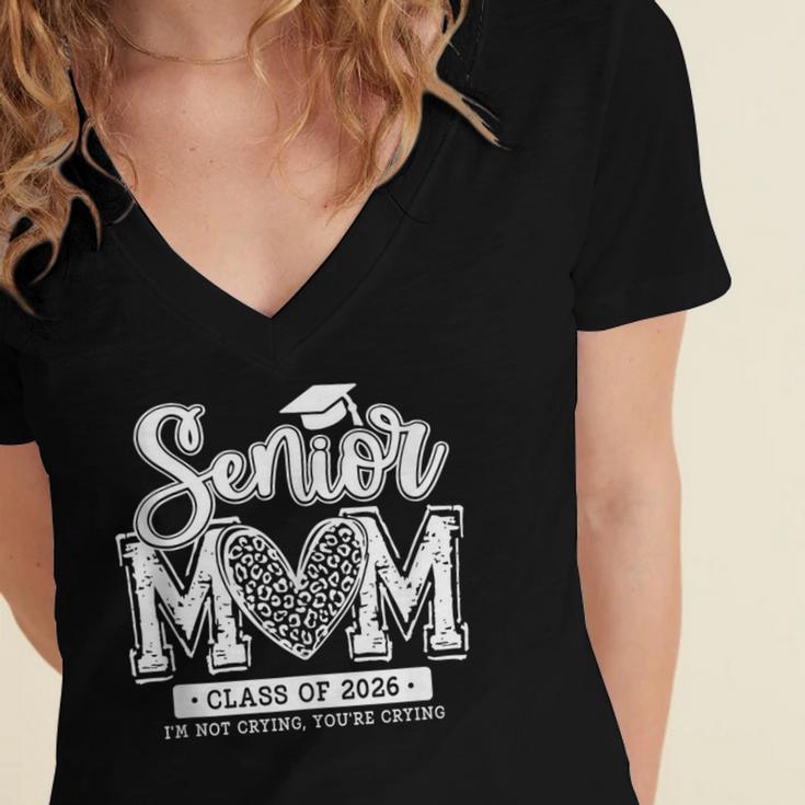 Senior Mom Class Of 2026 Senior Mama 2026 Graduation Leopard Women's Jersey Short Sleeve Deep V-Neck Tshirt
