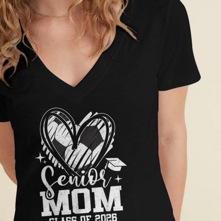 Senior Mom Class Of 2026 Soccer Graduation Heart Women's Jersey Short Sleeve Deep V-Neck Tshirt