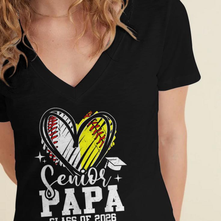 Senior Papa Class Of 2026 Baseball Softball Graduation Heart Women's Jersey Short Sleeve Deep V-Neck Tshirt