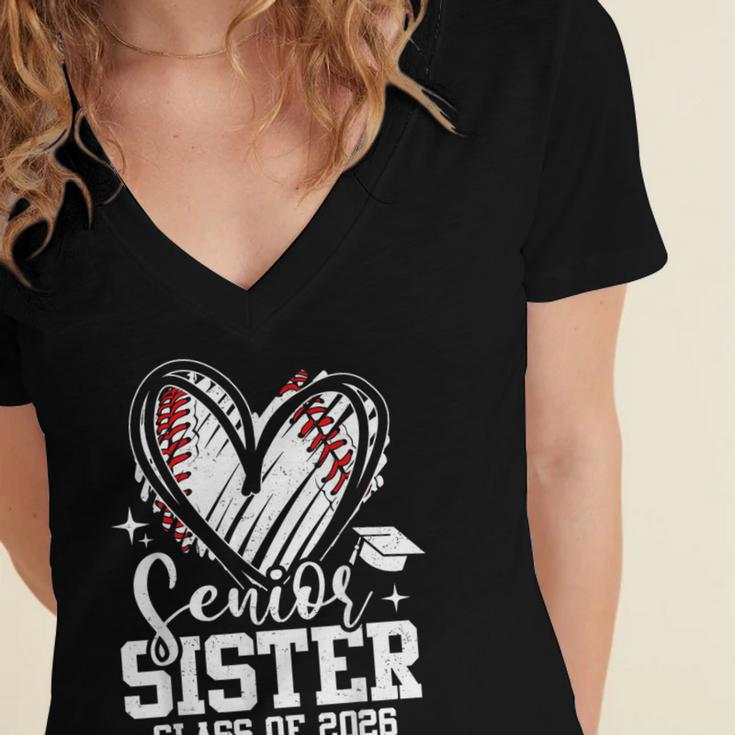 Senior Sister Class Of 2026 Baseball Graduation Heart Women's Jersey Short Sleeve Deep V-Neck Tshirt