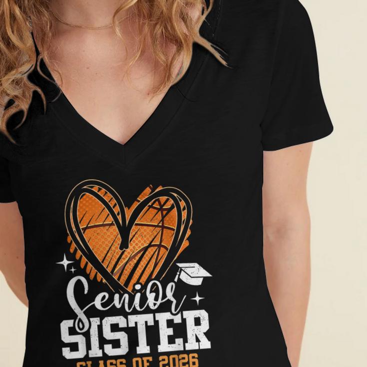 Senior Sister Class Of 2026 Basketball Graduation Heart Women's Jersey Short Sleeve Deep V-Neck Tshirt