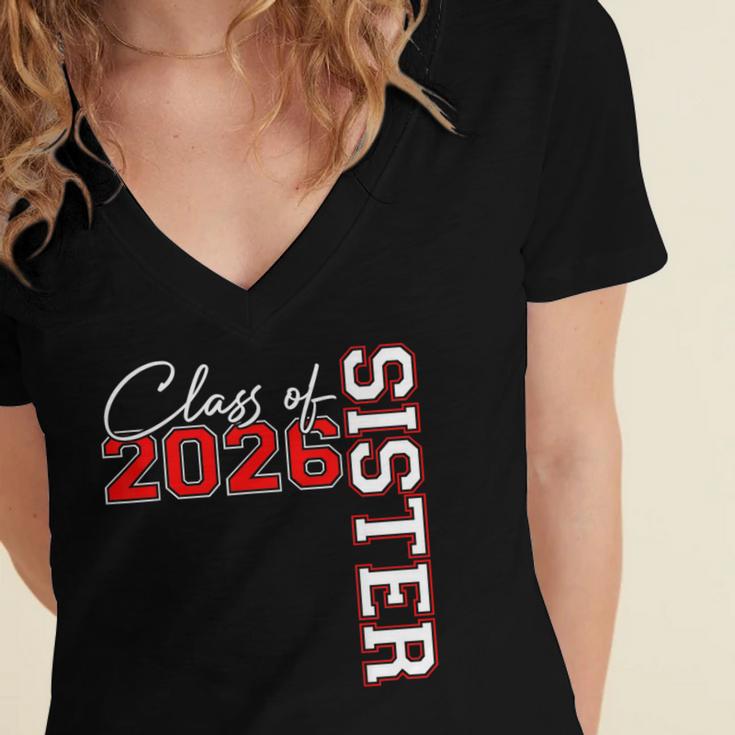 Senior Sister Class Of 2026 Proud Big Sis Graduation Family Women's Jersey Short Sleeve Deep V-Neck Tshirt