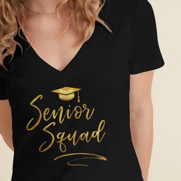 Senior Squad Graduation With Golden Cap Team Women's Jersey Short Sleeve Deep V-Neck Tshirt