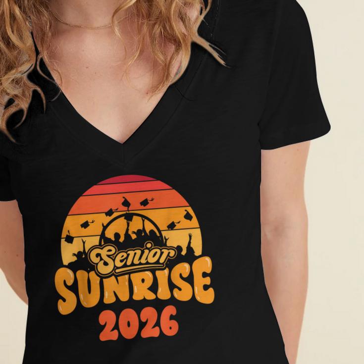 Senior Sunrise Class Of 2026 Graduation Proud Graduate Retro Women's Jersey Short Sleeve Deep V-Neck Tshirt