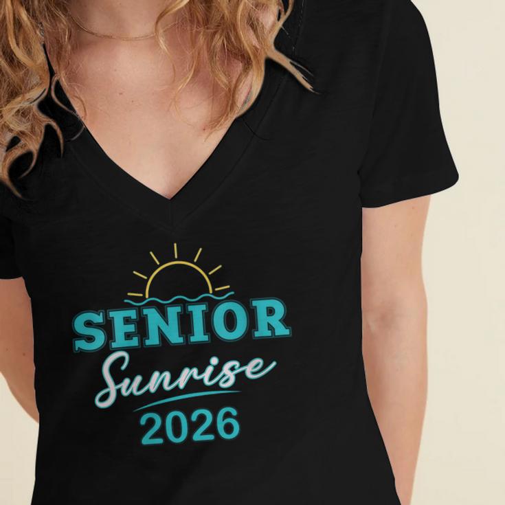 Senior Sunrise Class Of 2026 Vintage Graduation High School Women's Jersey Short Sleeve Deep V-Neck Tshirt