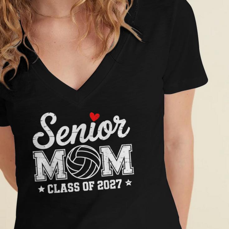 Senior Volleyball Mom Class Of 2027 Graduation Graduate Women's Jersey Short Sleeve Deep V-Neck Tshirt