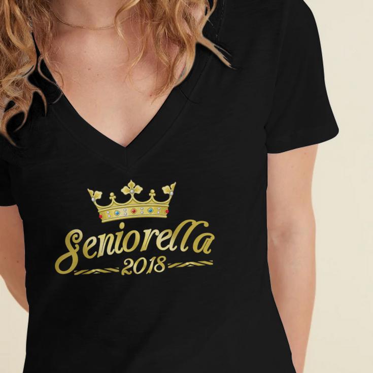 Seniorella 2018Shirt Senior Class Of 2018 Graduation Women's Jersey Short Sleeve Deep V-Neck Tshirt