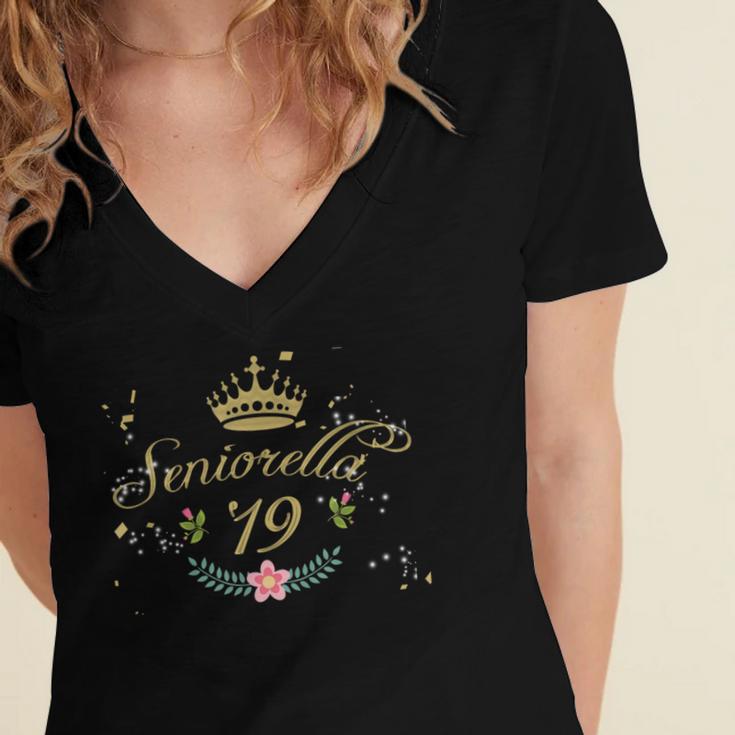 Seniorella 2019Shirt Senior Class Of 19 Graduation Girls Women's Jersey Short Sleeve Deep V-Neck Tshirt