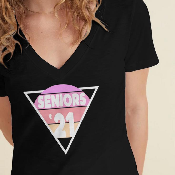 Seniors 2021 For Her Him Retro 21 Graduation Class Women's Jersey Short Sleeve Deep V-Neck Tshirt