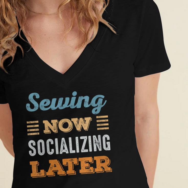 Sewing Now Minimal Socializing Introvert Vintage Women's Jersey Short Sleeve Deep V-Neck Tshirt Sewing Now Minimal Socializing Introvert Vintage Women's Jersey Short Sleeve Deep V-Neck Tshirt