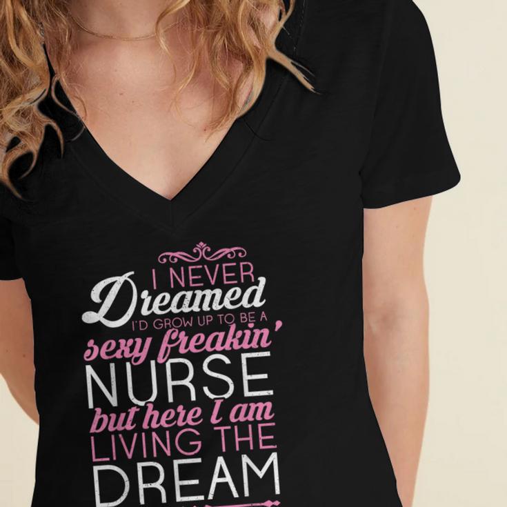 Sexy Freakin' Nurse NursingShirt For RN Graduation Women's Jersey Short Sleeve Deep V-Neck Tshirt