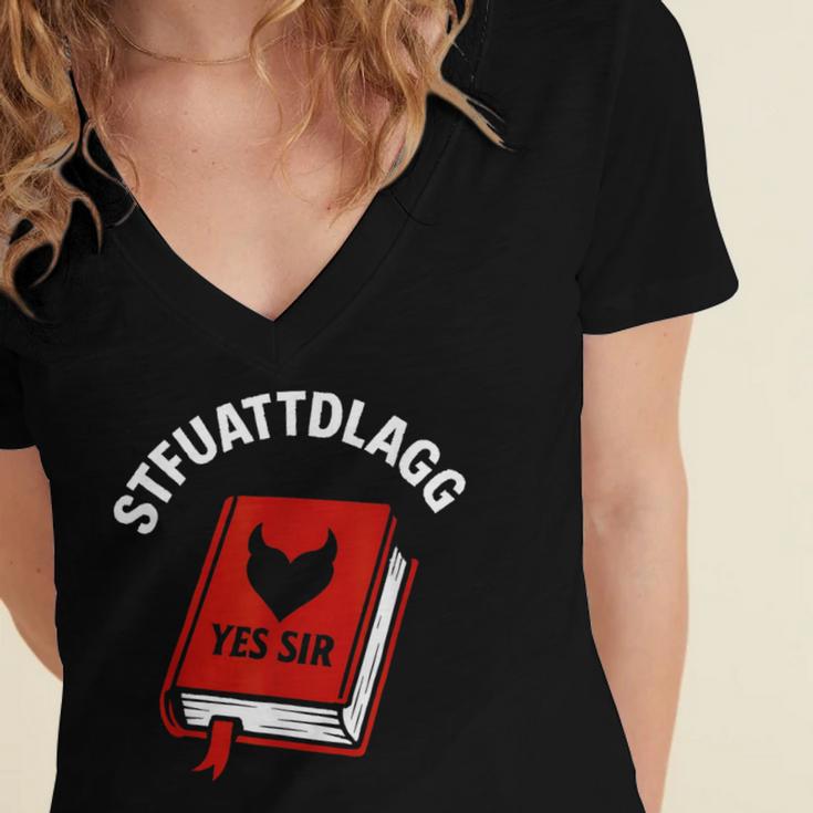 Sexy STFUATTDLAGG Yes Sir Reading Spicy Good Book Love Heart Women's Jersey Short Sleeve Deep V-Neck Tshirt