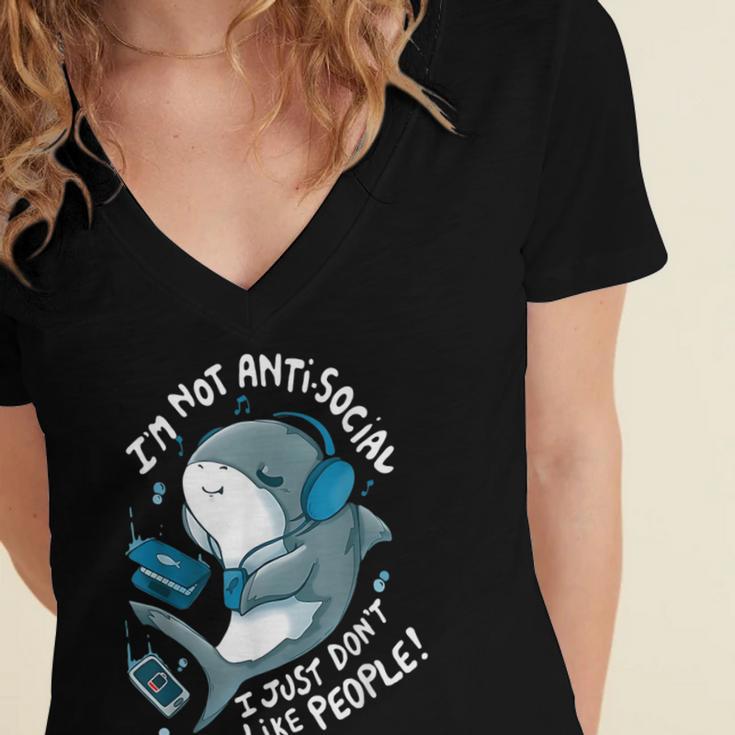 Shark Don’t Like People Antisocial Introvert Women's Jersey Short Sleeve Deep V-Neck Tshirt