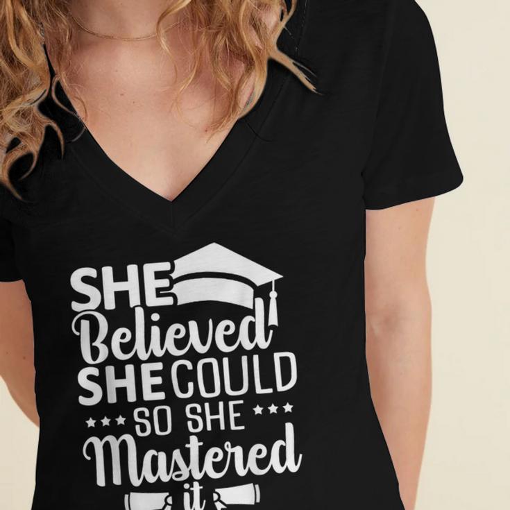 She Believed She Could So She Mastered It Graduation 2023 Women's Jersey Short Sleeve Deep V-Neck Tshirt