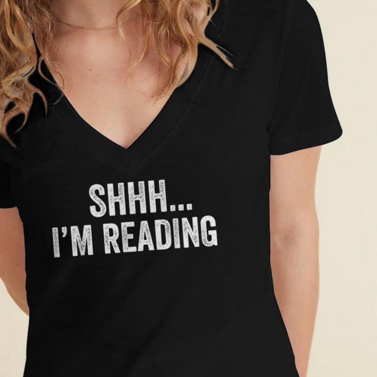 Shhh I'm Reading Book Lover Bookish Read Lover Outfit Women's Jersey Short Sleeve Deep V-Neck Tshirt