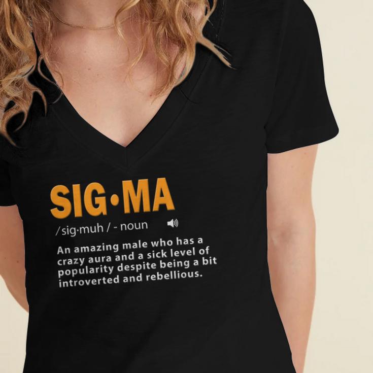 Sigma Male Definition Crazy Aura Lone Wolf Introvert Women's Jersey Short Sleeve Deep V-Neck Tshirt Sigma Male Definition Crazy Aura Lone Wolf Introvert Women's Jersey Short Sleeve Deep V-Neck Tshirt