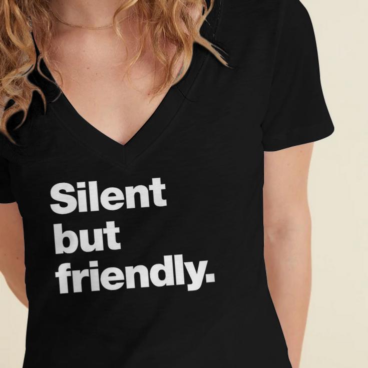 Silent But Friendly A Design For Introverts Women's Jersey Short Sleeve Deep V-Neck Tshirt Silent But Friendly A Design For Introverts Women's Jersey Short Sleeve Deep V-Neck Tshirt