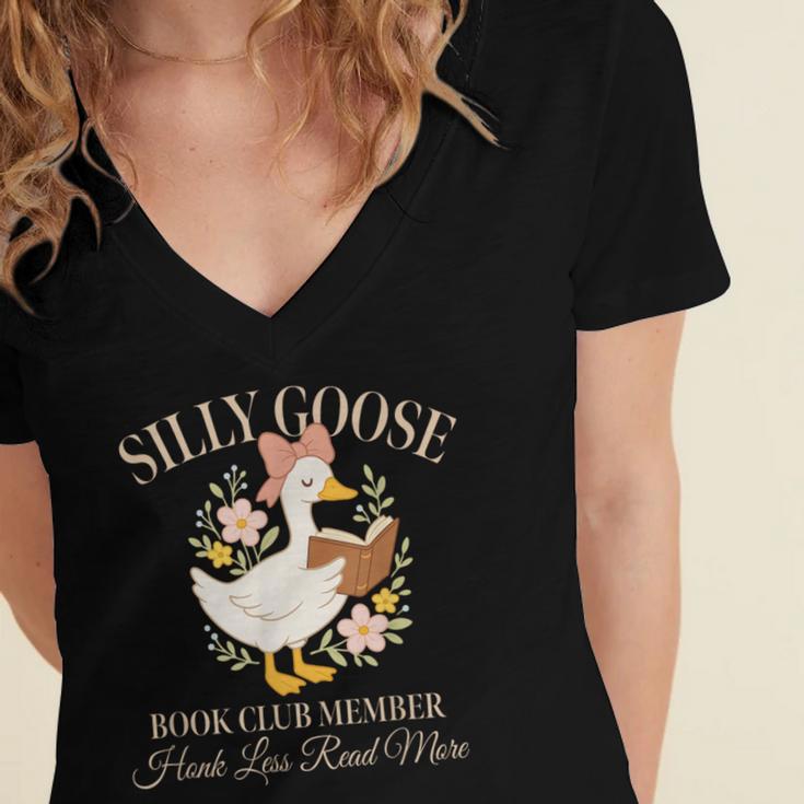Silly Goose Book Club Member Reading Lover Women's Jersey Short Sleeve Deep V-Neck Tshirt