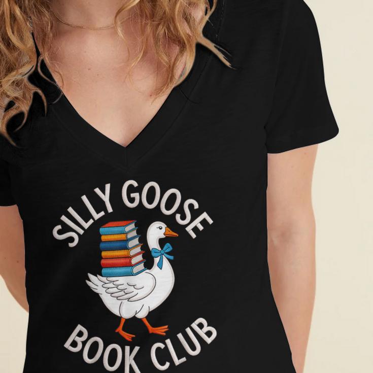 Silly Goose Book Club Reading Lover Women's Jersey Short Sleeve Deep V-Neck Tshirt