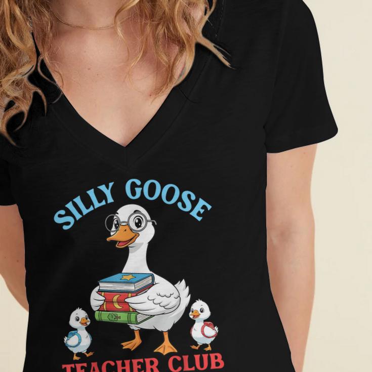 Silly Goose With Books Teacher Club School Educator Women's Jersey Short Sleeve Deep V-Neck Tshirt Silly Goose With Books Teacher Club School Educator Women's Jersey Short Sleeve Deep V-Neck Tshirt