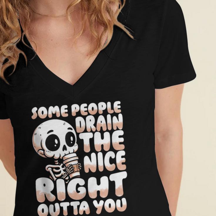 Skeleton Coffee Lover Introvert Women's Jersey Short Sleeve Deep V-Neck Tshirt