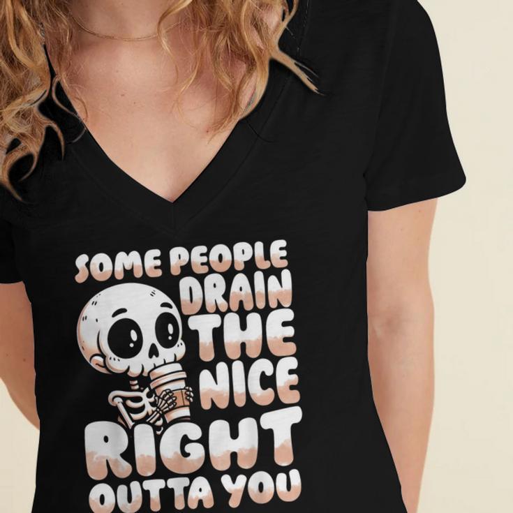 Skeleton Coffee Lover Introvert Women's Jersey Short Sleeve Deep V-Neck Tshirt