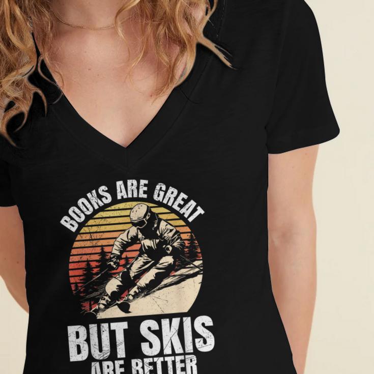 Skier BOOKS ARE GREAT BUT SKIS ARE BETTER Vintage Women's Jersey Short Sleeve Deep V-Neck Tshirt Skier BOOKS ARE GREAT BUT SKIS ARE BETTER Vintage Women's Jersey Short Sleeve Deep V-Neck Tshirt