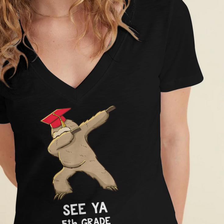 Sloth Dabbing 5th Grade Graduation Shirt Fifth Grade Grad Women's Jersey Short Sleeve Deep V-Neck Tshirt