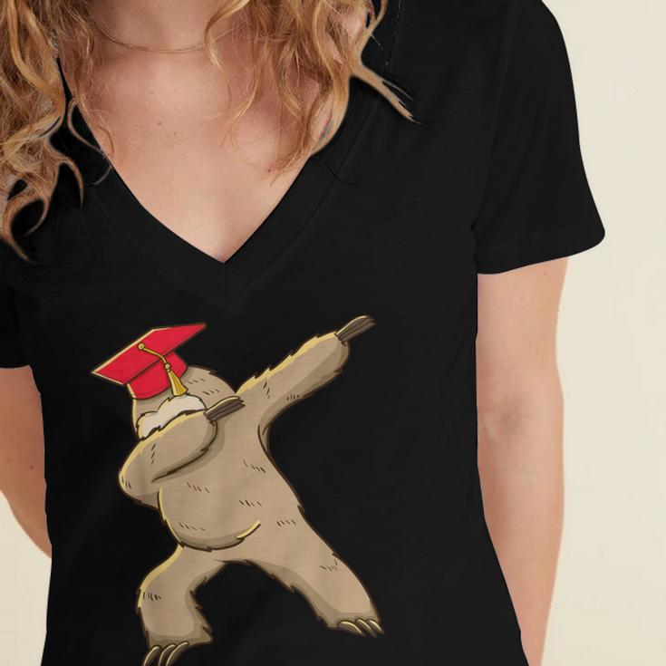 Sloth Dabbing Shirt Graduation Day Shirt See Ya Women's Jersey Short Sleeve Deep V-Neck Tshirt