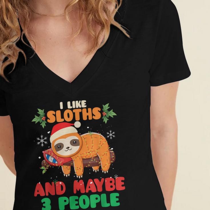 Sloth For Sloth Lover Men Women Kids Introverts Women's Jersey Short Sleeve Deep V-Neck Tshirt