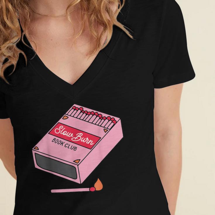 Slow Burn Book Club Women's Jersey Short Sleeve Deep V-Neck Tshirt Slow Burn Book Club Women's Jersey Short Sleeve Deep V-Neck Tshirt