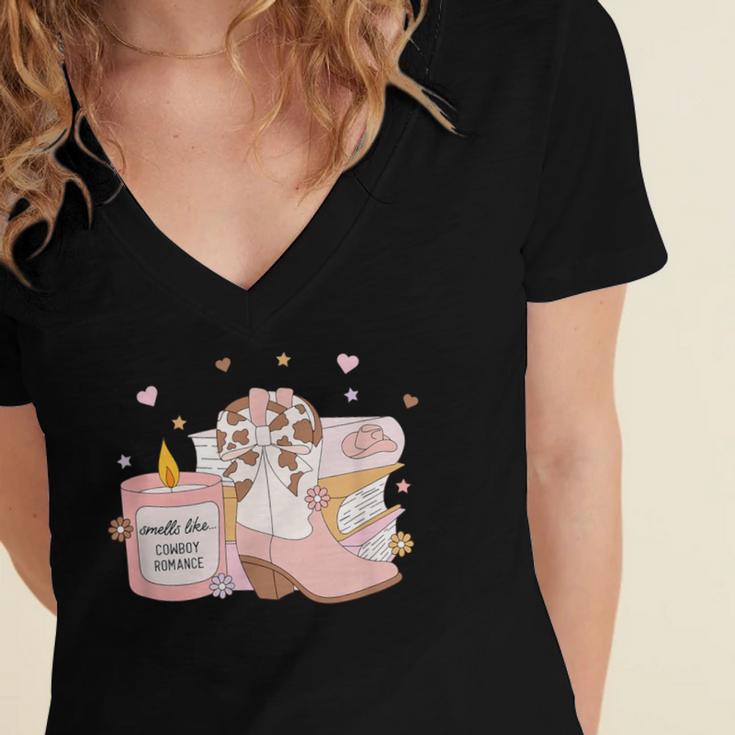 Smells Like Cowboy Romance Book Lover Women's Jersey Short Sleeve Deep V-Neck Tshirt