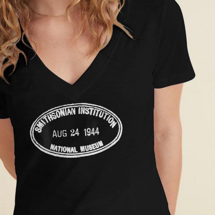 Smithsonian Institution Library 1944 Book Stamp Women's Jersey Short Sleeve Deep V-Neck Tshirt