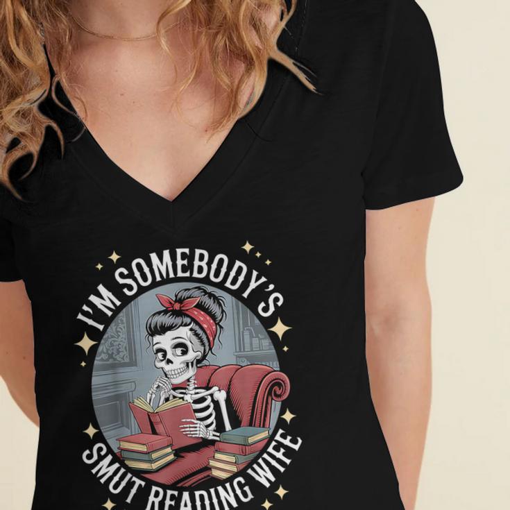 Smut Book Reader Romance Novel Somebody's Smut Reading Wife Women's Jersey Short Sleeve Deep V-Neck Tshirt Smut Book Reader Romance Novel Somebody's Smut Reading Wife Women's Jersey Short Sleeve Deep V-Neck Tshirt