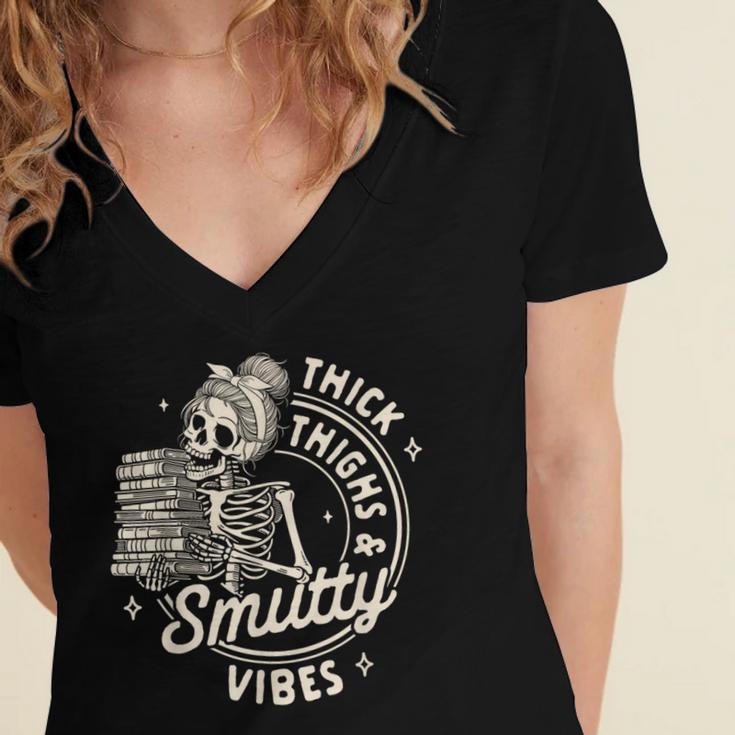 Smut Book Reader Spicy Romance Thick Thighs & Smutty Vibes Women's Jersey Short Sleeve Deep V-Neck Tshirt Smut Book Reader Spicy Romance Thick Thighs & Smutty Vibes Women's Jersey Short Sleeve Deep V-Neck Tshirt