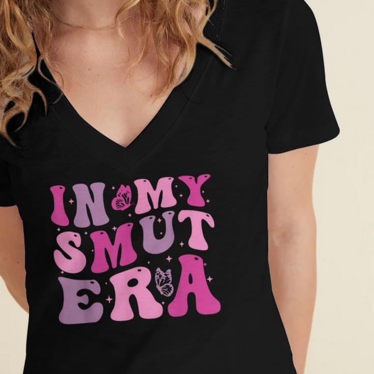 In My Smut Era Groovy Smut Book Reading Spicy Book Romance Women's Jersey Short Sleeve Deep V-Neck Tshirt