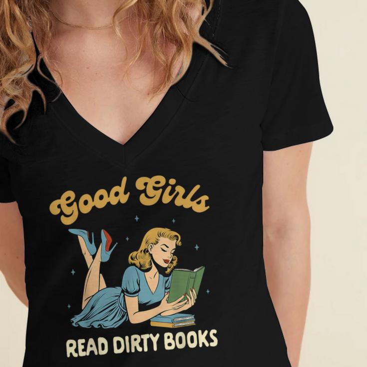Smut Reader Book Romance Good That Girls Read Dirty Books Women's Jersey Short Sleeve Deep V-Neck Tshirt