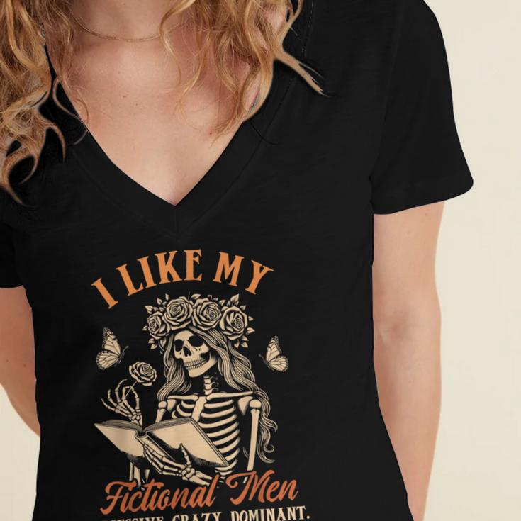 Smut Reader Spicy Book Dark Romance I Like My Fictional Men Women's Jersey Short Sleeve Deep V-Neck Tshirt Smut Reader Spicy Book Dark Romance I Like My Fictional Men Women's Jersey Short Sleeve Deep V-Neck Tshirt