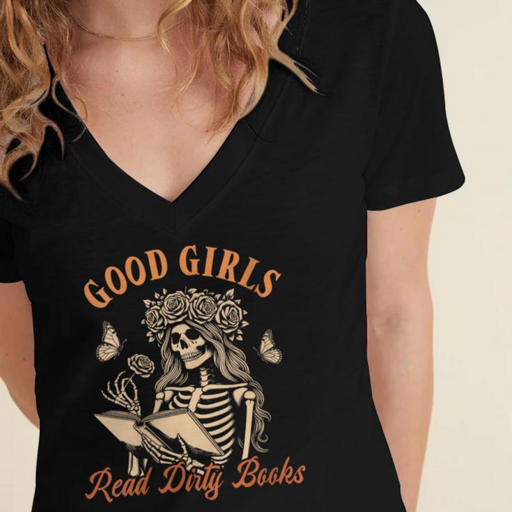 Smut Reader Spicy Romance Good A Girls Read Dirty Books Women's Jersey Short Sleeve Deep V-Neck Tshirt