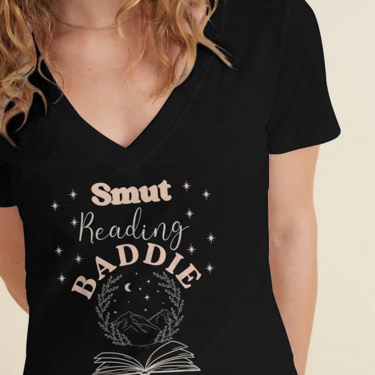 Smut Reading Baddie Smutty Book Lover Merch Women Romance Women's Jersey Short Sleeve Deep V-Neck Tshirt