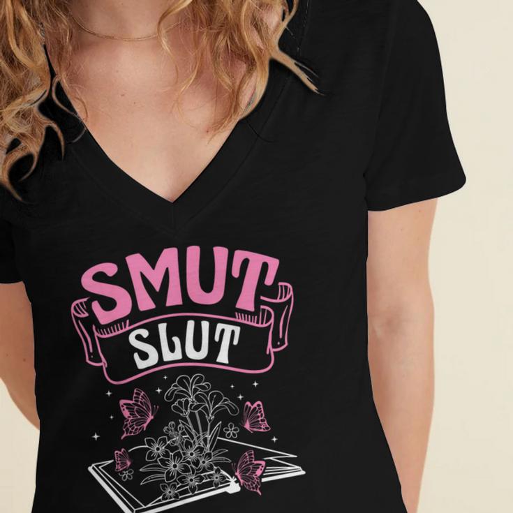 SMUT Slut Provocative Literature Book Club Book Reading Women's Jersey Short Sleeve Deep V-Neck Tshirt